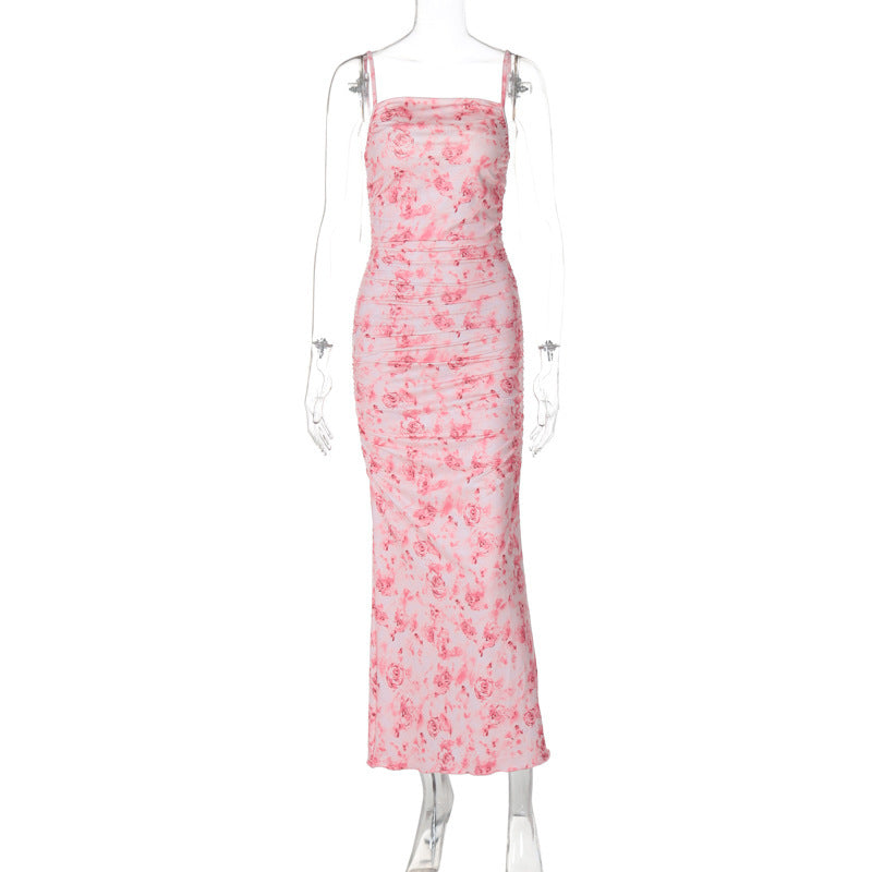 Floral Print Long Dress Slim-fit Sheath Dress