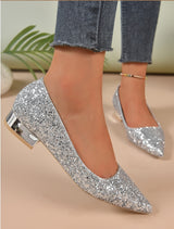 Scarpe da donna con tacco basso e paillettes di cristallo