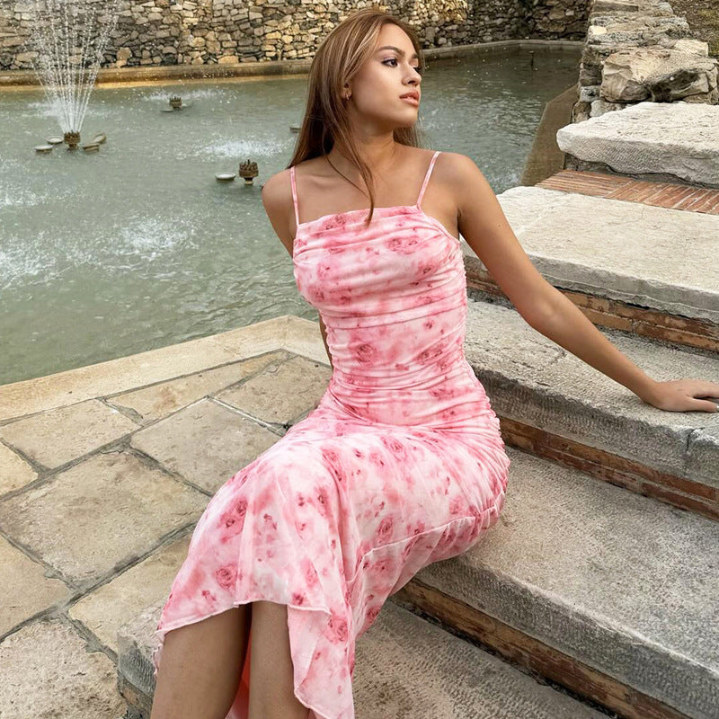 Floral Print Long Dress Slim-fit Sheath Dress